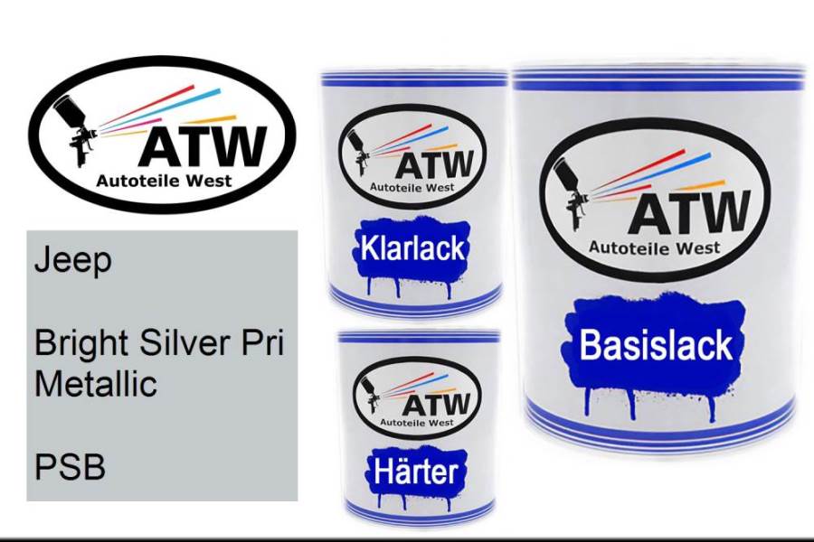 Jeep, Bright Silver Pri Metallic, PSB: 1L Lackdose + 1L Klarlack + 500ml Härter - Set, von ATW Autoteile West.